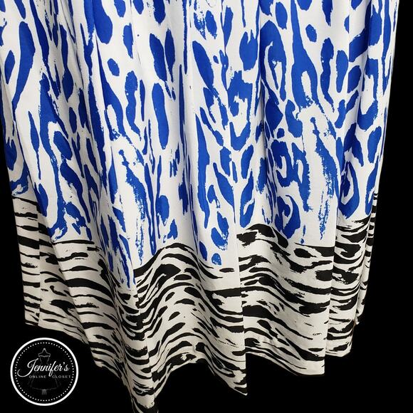 Ellen Tracy Blue, Black and White Animal Print Sleeveless Dress Size 10 - Picture 4 of 8